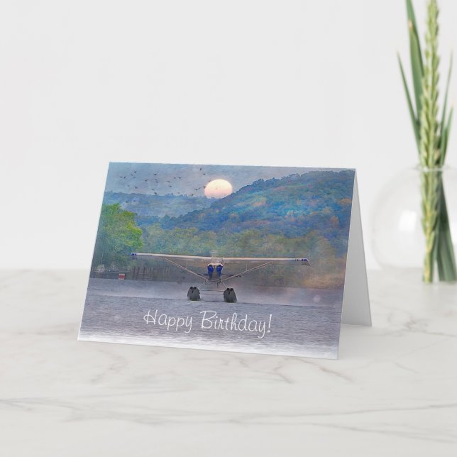 Grattis på födelsedagen Sunset Seaplane Kort (Framsida)