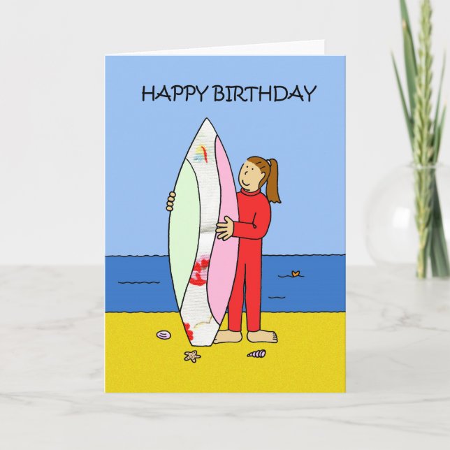 Grattis på födelsedagen Surfer Girl Girl Kort (Framsida)
