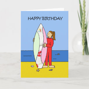 Grattis på födelsedagen Surfer Girl Girl Kort