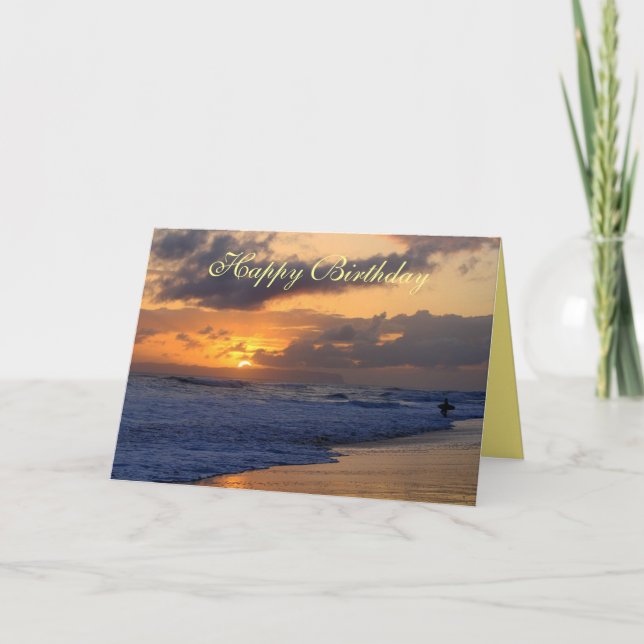 Grattis på födelsedagen, Surfer Kauai Beach Sunset Kort (Framsida)