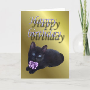 Grattis på födelsedagen-svart kattunge kort