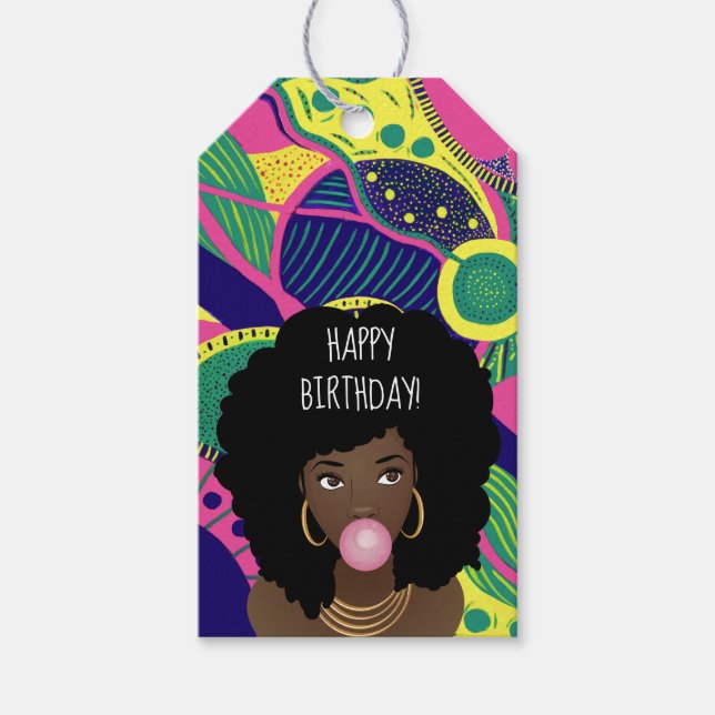 Grattis på födelsedagen! Svart kvinna, Bubblegum,  Presentetikett (Framsidan)