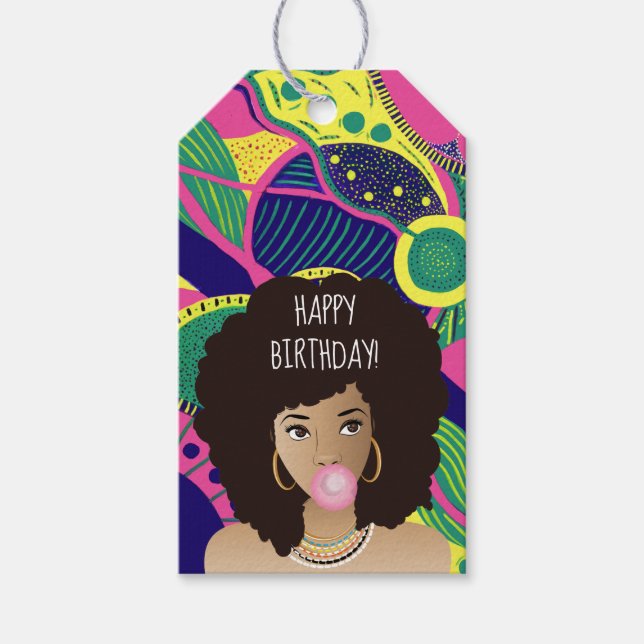 Grattis på födelsedagen! Svart kvinna, Bubblegum,  Presentetikett (Framsidan)