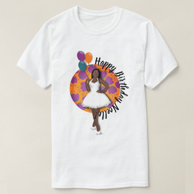 Grattis på födelsedagen! Svart kvinnor, ballonger  T Shirt (Design framsida)