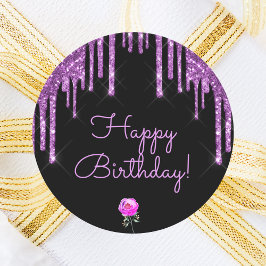 Grattis på födelsedagen svart lila glitter gnistra runt klistermärke