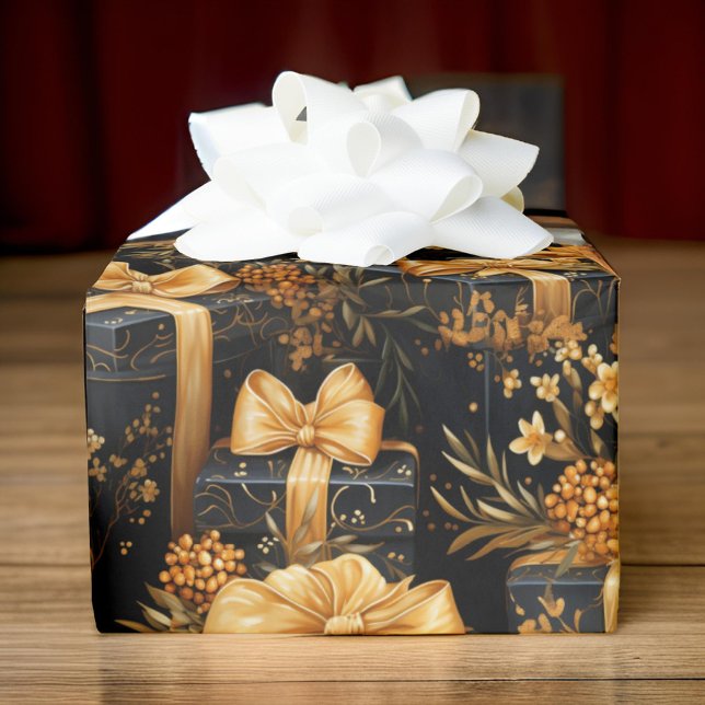 Grattis på födelsedagen Svart och Guld Alla åldrar Presentpapper (Skapare uppladdad)