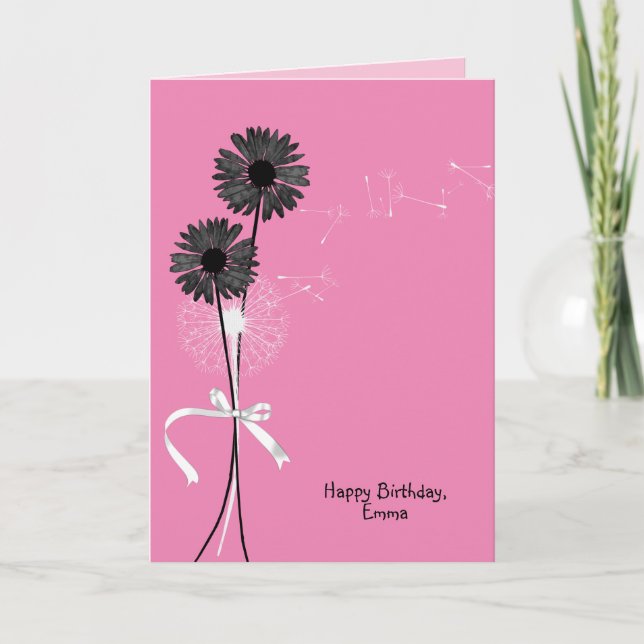 grattis på födelsedagen svarta daisy och dandelion kort (Framsida)