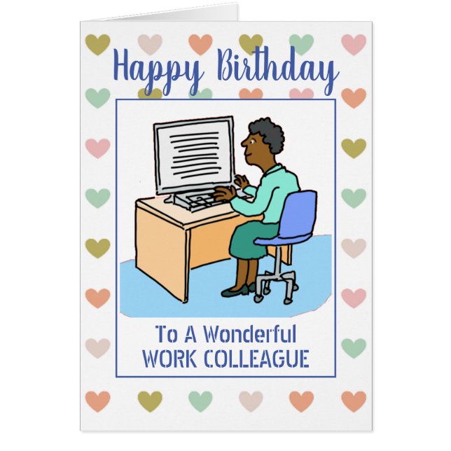 Grattis på födelsedagen svarta kollega på kontoret hälsningskort (Framsidan)