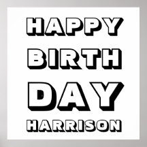 Grattis på födelsedagen svartvit, anpassat namn, m