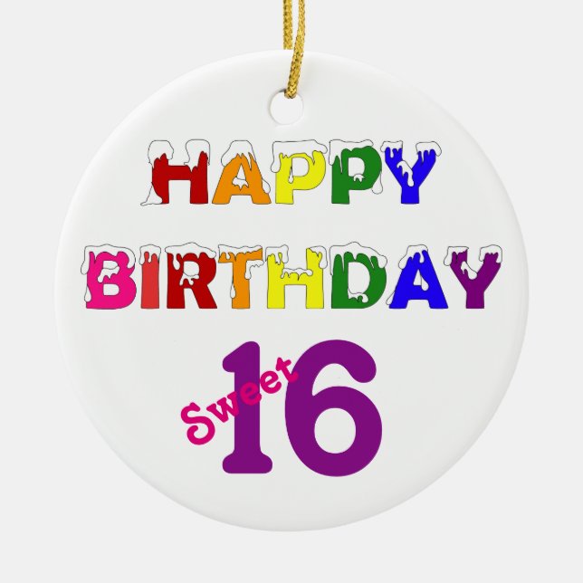 Grattis på födelsedagen Sweet 16 med text Julgransprydnad Keramik (Framsidan)