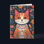 Grattis på födelsedagen Sweet Friend | Folk Art Ca Kort<br><div class="desc">Cute folk art-katt med blomsterfödelsekort för din kattälskande vän.</div>