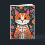 Grattis på födelsedagen Sweet Friend | Folk Art Ca Kort<br><div class="desc">Cute folk art-katt med blomsterfödelsekort för din kattälskande vän.</div>