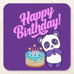 Grattis på födelsedagen Sweet Lila Panda Underlägg Papper Kvadrat