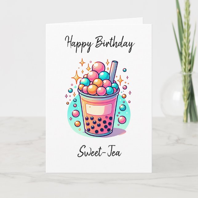 Grattis på födelsedagen Sweet-tea | Boba Pun Kort (Framsida)