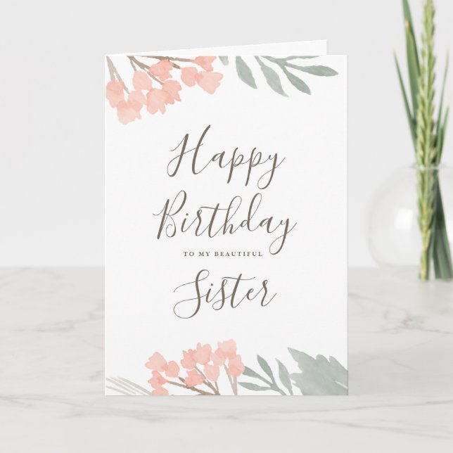 Grattis på födelsedagen syster blommig hälsning kort (Framsida)