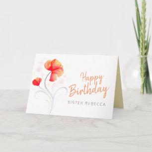Grattis på födelsedagen systers vattenfärgsblomma, kort