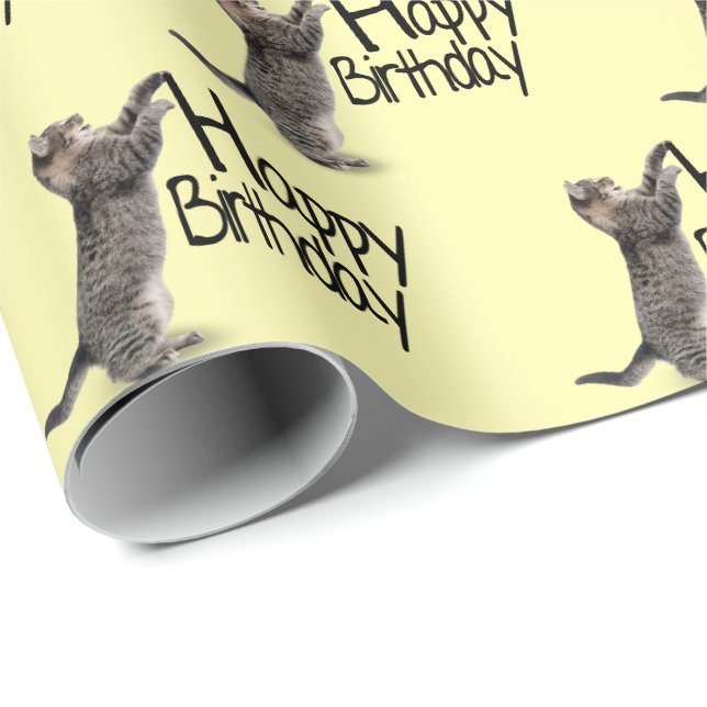 Grattis på födelsedagen Tabby katt roligt Presentpapper (Rullad Hörn)