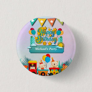 Grattis på födelsedagen tåg med söta djur önskar knapp
