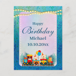 Grattis på födelsedagen tåg med söta djur önskning vykort