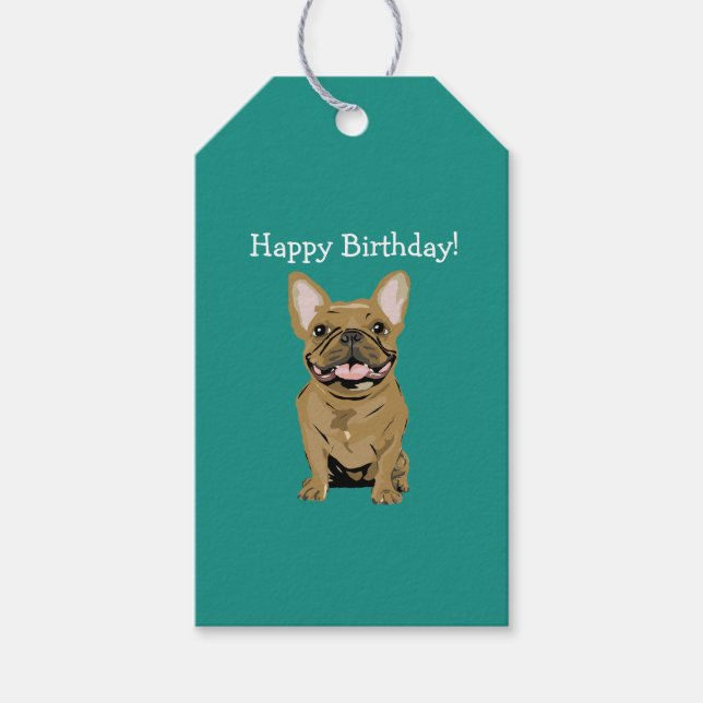 Grattis på födelsedagen - Tan French Bulldog Presentetikett (Framsidan)