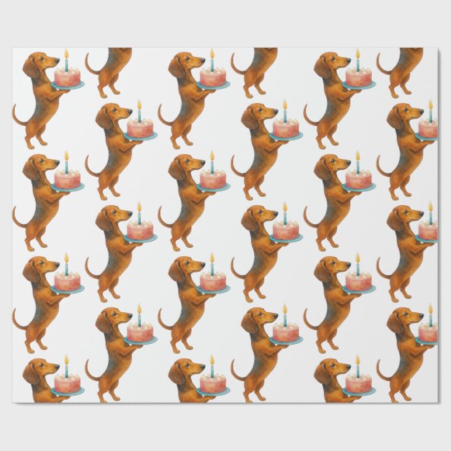Grattis på födelsedagen tårta dachshund valp wiene presentpapper (Platt)