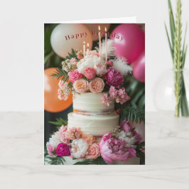 Grattis på födelsedagen Tårta Rosa Peonies Rosor F Kort