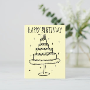 Grattis på födelsedagen Tårta Whimsical Sketch Klo Vykort