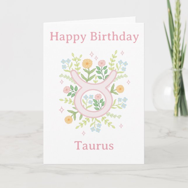 Grattis på födelsedagen Taurus Blommig Illustratio Kort (Framsida)