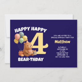 GRATTIS PÅ FÖDELSEDAGEN Teddybjörn 4-årsdag Inbjudningar