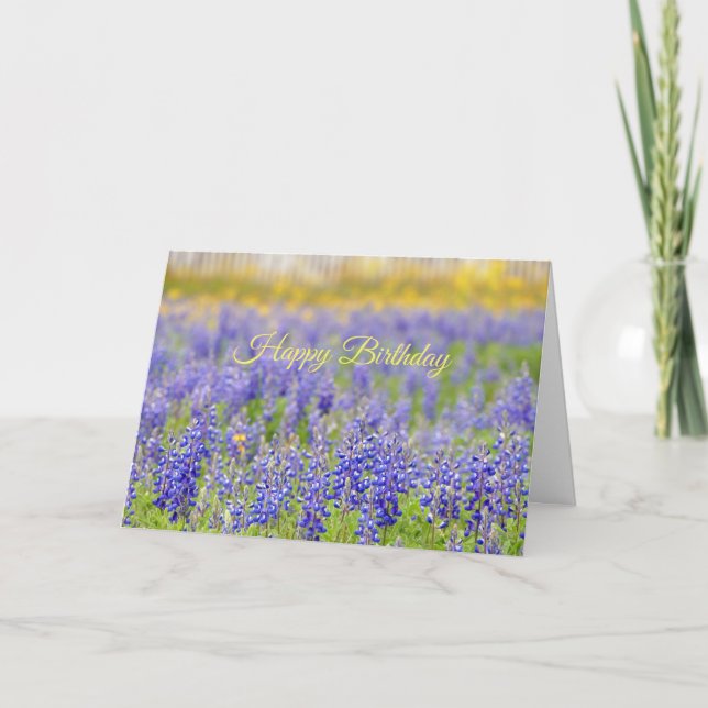 Grattis på födelsedagen, Texas Bluebonnet Fält Kort (Framsida)