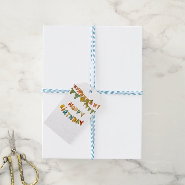 Grattis på födelsedagen text flaggor söt, färglös, presentetikett (Med Snöre)