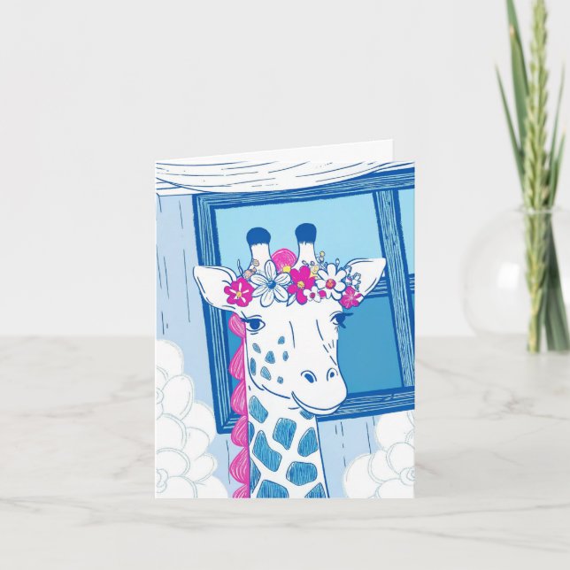 Grattis på födelsedagen text inuti giraffe foldet  tack kort (Framsida)