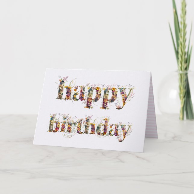 Grattis på födelsedagen textdesign av torkade blom kort (Framsida)