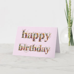 Grattis på födelsedagen textdesign av torkade blom kort