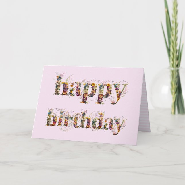 Grattis på födelsedagen textdesign av torkade blom kort (Framsida)