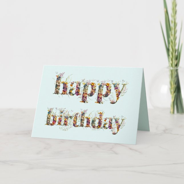 Grattis på födelsedagen textdesign av torkade blom kort (Framsida)