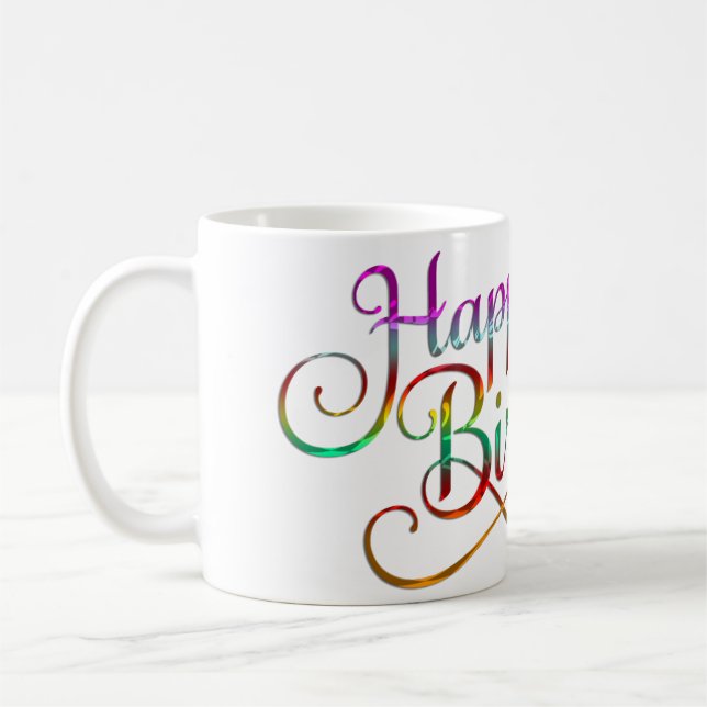 GRATTIS PÅ FÖDELSEDAGEN - textdesign + dina egna i Kaffemugg (Vänster)