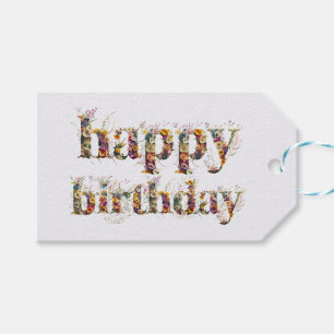 Grattis på födelsedagen-textdesign för torkade blo presentetikett