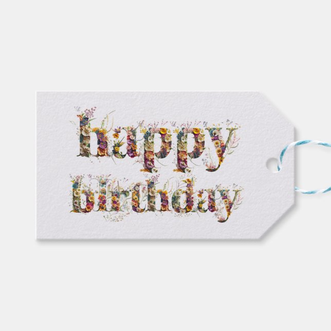 Grattis på födelsedagen-textdesign för torkade blo presentetikett (Framsidan (Horisontell))