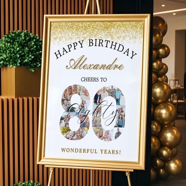 Grattis på födelsedagen till 80 års fotokollage poster (Happy Birthday Cheers To 80 Years Photo Collage Poster)
