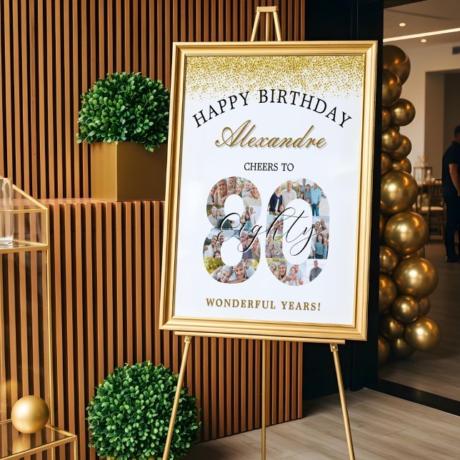 Grattis på födelsedagen till 80 års fotokollage poster (Happy Birthday Cheers To 80 Years Photo Collage Poster)