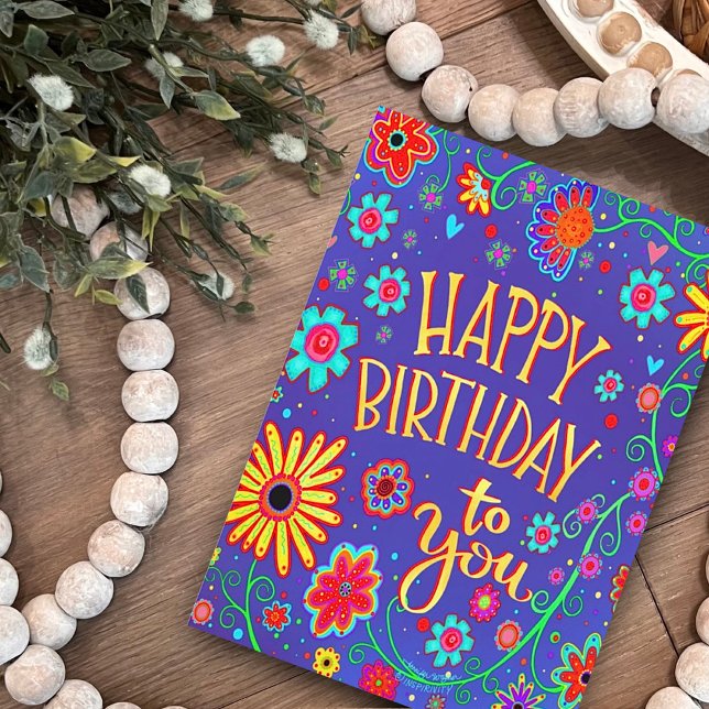 Grattis på födelsedagen till Blommigten för Roligt Kort (Fun, stylish floral, happy birthday card by Inspirivity)