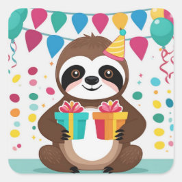 Grattis på födelsedagen till Cutest Sloth! Fyrkantigt Klistermärke