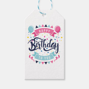 Grattis på födelsedagen till dig konetti och bunt presentetikett