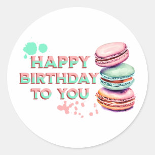 Grattis på födelsedagen till dig Macaron Runt Klistermärke