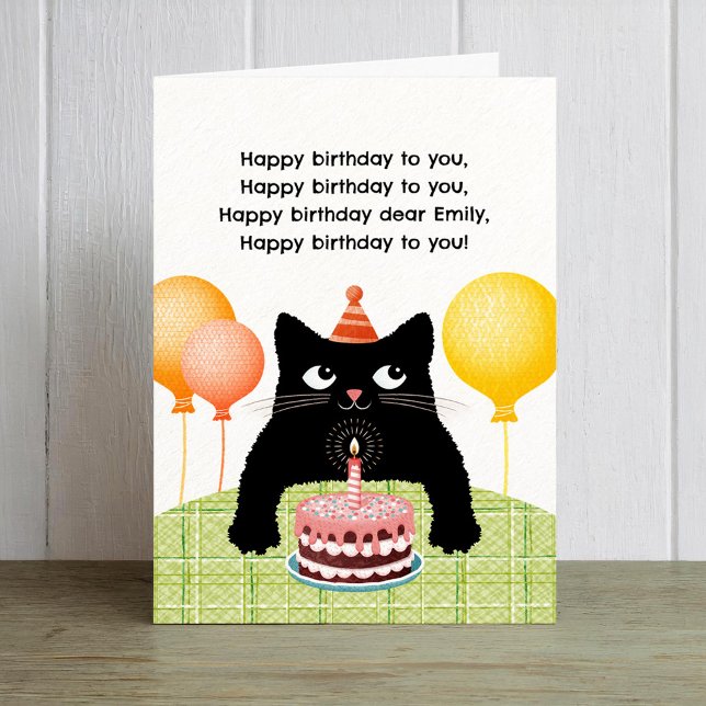 Grattis på födelsedagen till dig med katt, tårta o hälsningskort (Skapare uppladdad)