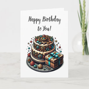 Grattis på födelsedagen till dig Steampunk Cake Kort
