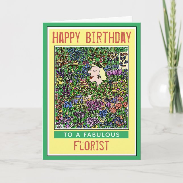 Grattis på födelsedagen till en blomsterhandlare.  kort (Framsida)