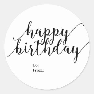 Grattis på födelsedagen Till Från Svart Skript Typ Runt Klistermärke