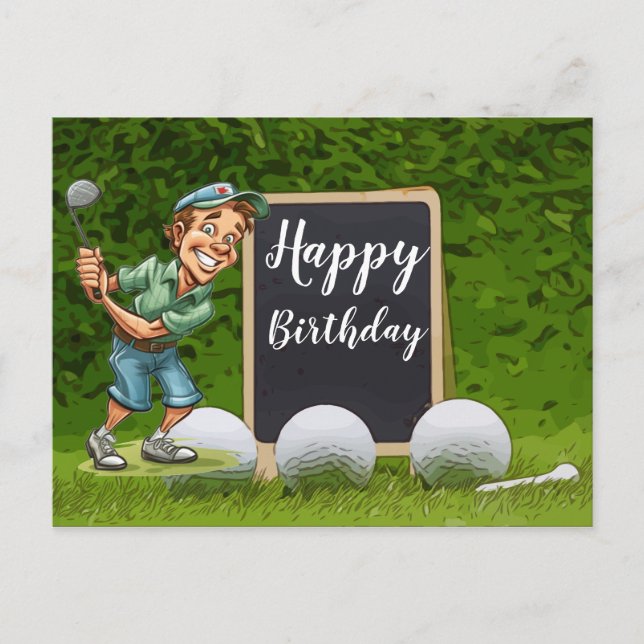 Grattis på födelsedagen till golfspelare med golfb vykort (Framsida)